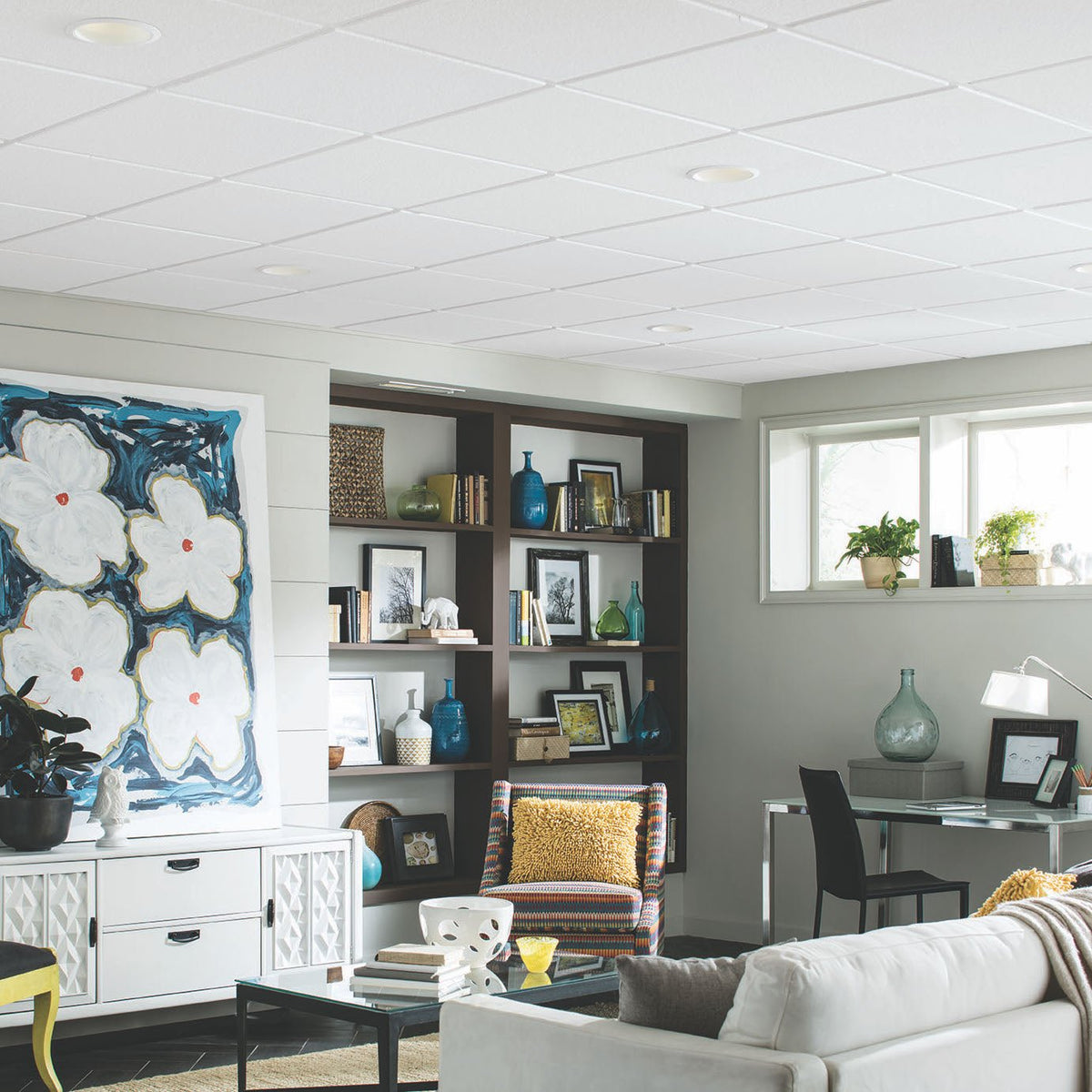 Armstrong Ceilings 24-in x 24-in Sahara 16-Pack White Smooth 15/16-in Drop Acoustic Panel Ceiling Tiles