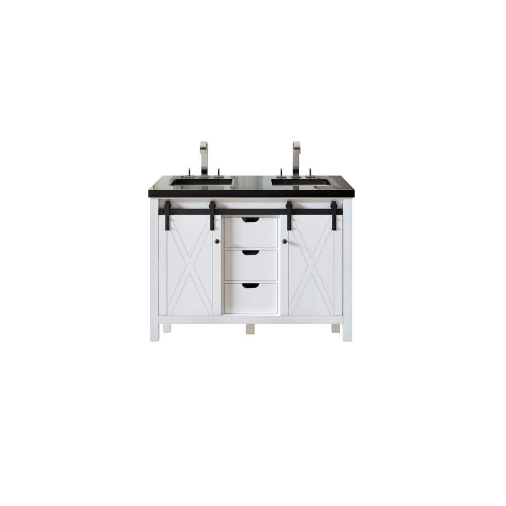 Eviva Dallas 48 in. W x 22 in. D x 34 in. H Double Bath Vanity in White with Black Granite Top with Black Sinks