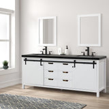 Eviva Dallas 84 in. W x 22 in. D x 34 in. H Double Bath Vanity in White with Black Granite Top with Black Sinks