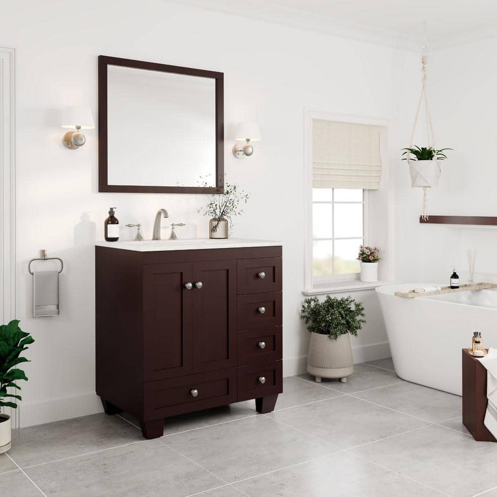 Eviva Acclaim 30 in. W x 22 in. D x 34 in. H Teak Bathroom Vanity with White Carrara Marble Top and White Undermount Sink