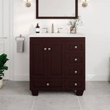 Eviva Acclaim 30 in. W x 22 in. D x 34 in. H Teak Bathroom Vanity with White Carrara Marble Top and White Undermount Sink