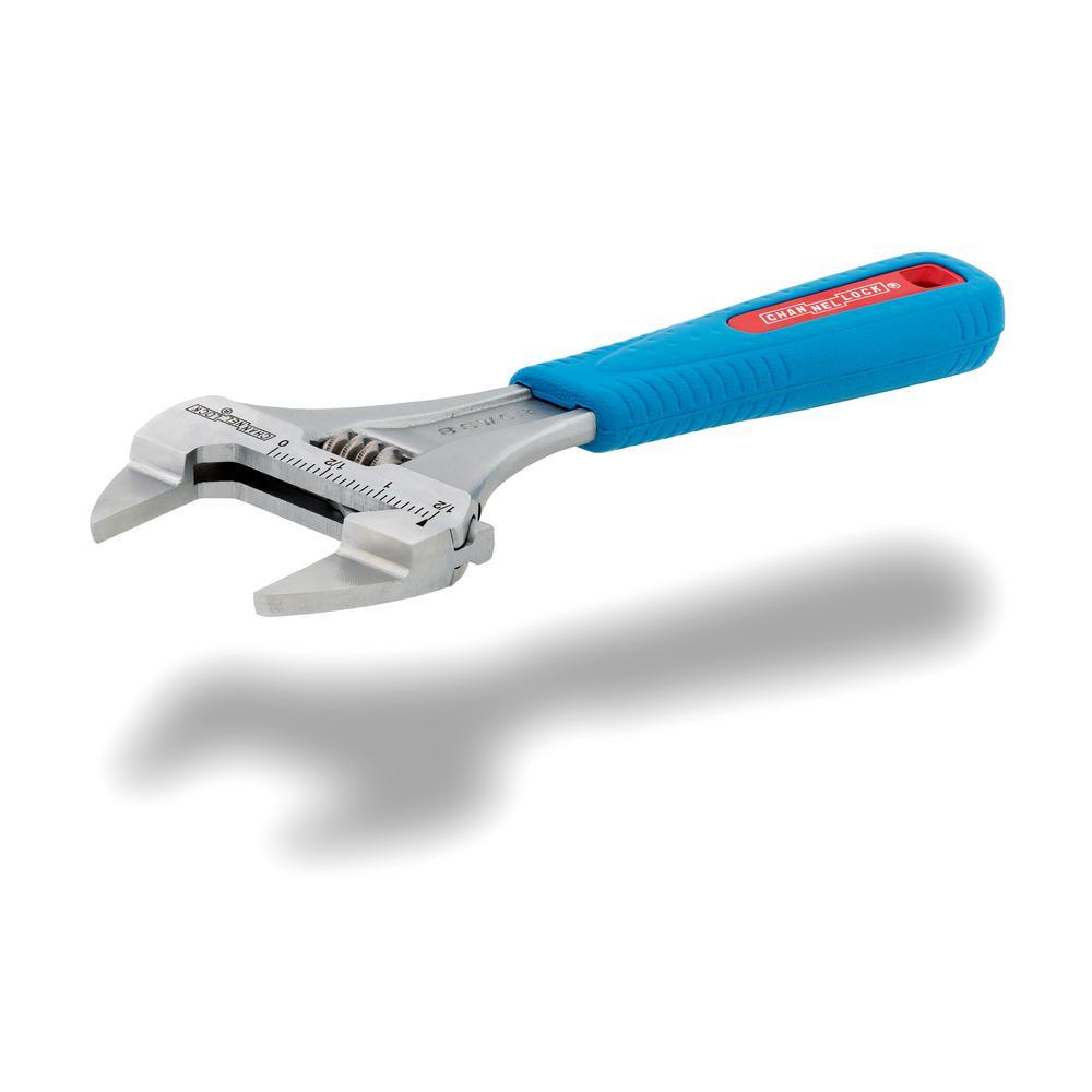 Slim Jaw WideAzz 8 in. Adjustable Wrench with Code Blue Comfort Grip - Super Arbor