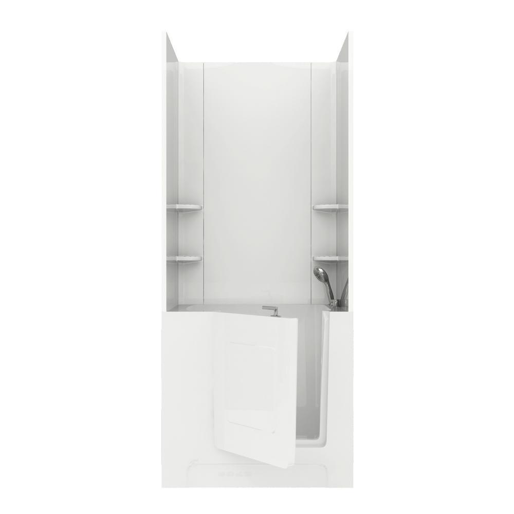 Rampart 5 ft. Walk-in Whirlpool and Air Bathtub with Flat Easy Up Adhesive Wall Surround in White - Super Arbor