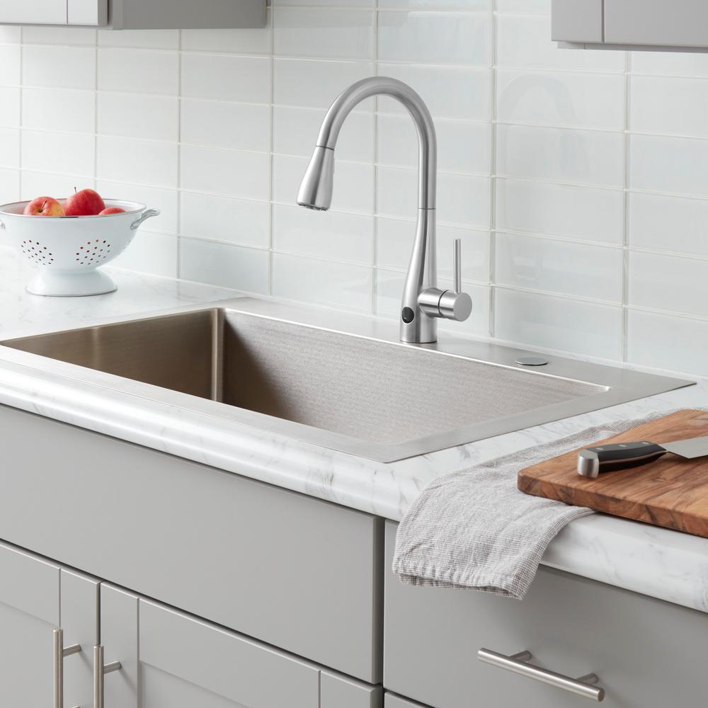 Nottely Touchless Single-Handle Pull-Down Kitchen Faucet with TurboSpray and FastMount in Stainless Steel - Super Arbor