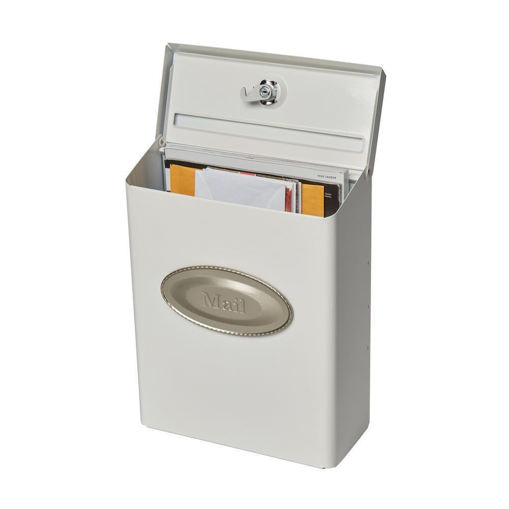 Designer Medium, Vertical, Wall Mount, Locking Mailbox, White - Super Arbor