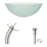 VIGO Glass Vessel Bathroom Sink in Clear Crystalline Glass with Waterfall Faucet Set in Brushed Nickel