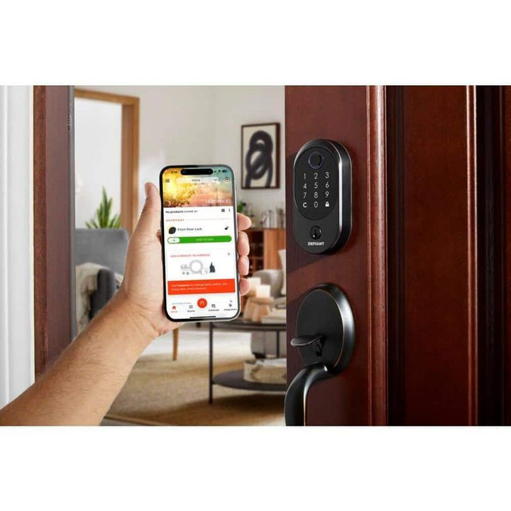Defiant Hubspace Aged Bronze Round Biometric Fingerprint Electronic Touchpad Deadbolt