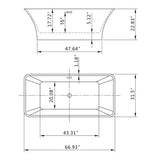 66.93 in. Acrylic Center Drain Rectangular Double Ended Flatbottom Freestanding Bathtub in White - Super Arbor