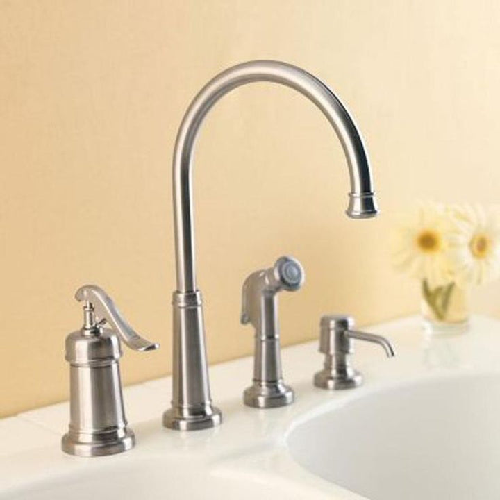 Pfister Ashfield Brushed Nickel 1-Handle Deck-Mount High-Arc Handle Kitchen Faucet