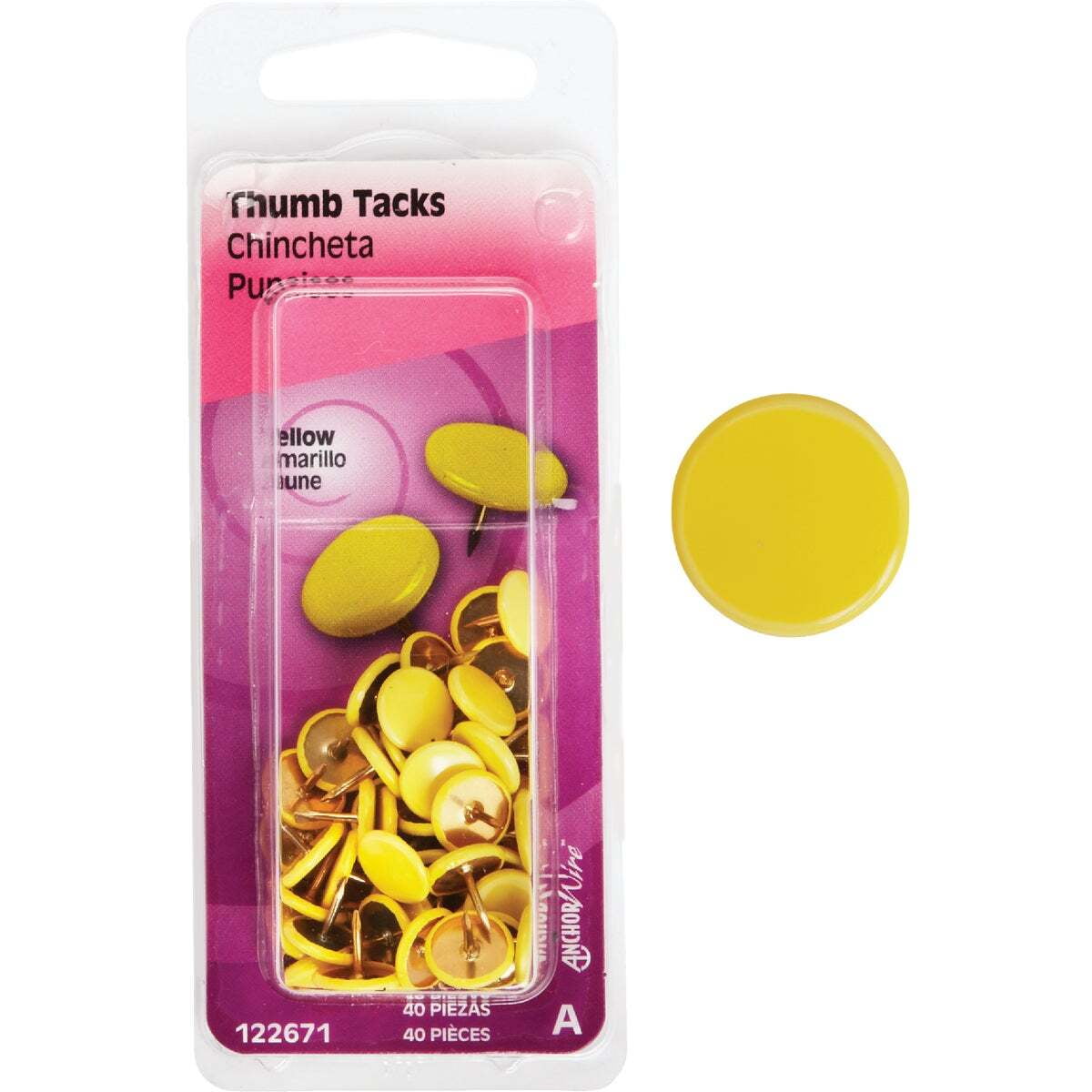Hillman 0.375 in. Yellow Steel Thumb Tacks, 40-Pack
