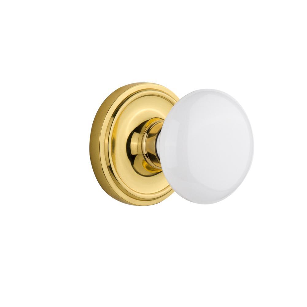 Classic Rosette 2-3/8 in. Backset Timeless Bronze Passage Hall/Closet White Porcelain Door Knob - Super Arbor