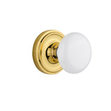 Classic Rosette 2-3/8 in. Backset Timeless Bronze Passage Hall/Closet White Porcelain Door Knob - Super Arbor