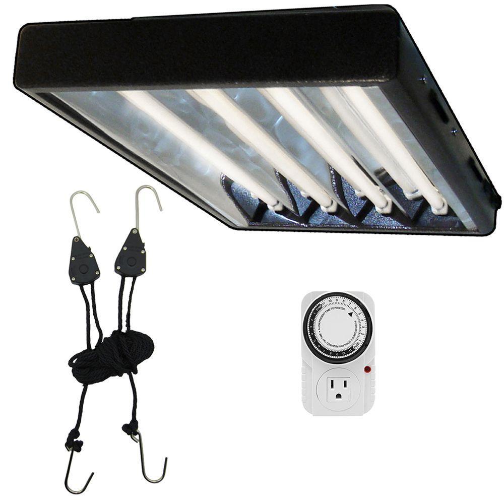 2 ft. 4-Bulb T5 High Output Copper Fluorescent Grow Light Fixture with Timer - Super Arbor