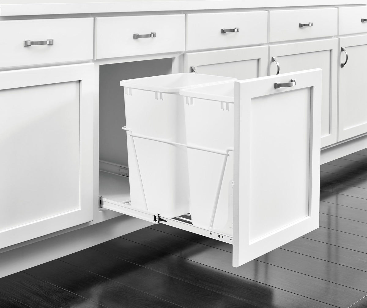Rev-A-Shelf RV Series 35-Quart Dual Plastic Pull-Out Trash Can, Soft-Close, Bottom-Mount