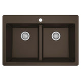 White Quartz 33 in. 50/50  Double Bowl Composite Drop-in Kitchen Sink - Super Arbor
