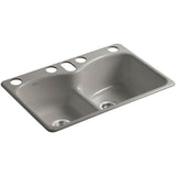 Langlade Smart Divide Undermount Cast Iron 33 in. 6-Hole Double Bowl Kitchen Sink in White - Super Arbor