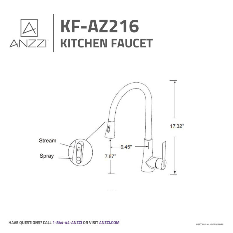 ANZZI Tulip Brushed Nickel 1-Handle Deck-Mount Pull-Out Sprayer Kitchen Faucet, 17.32 in H