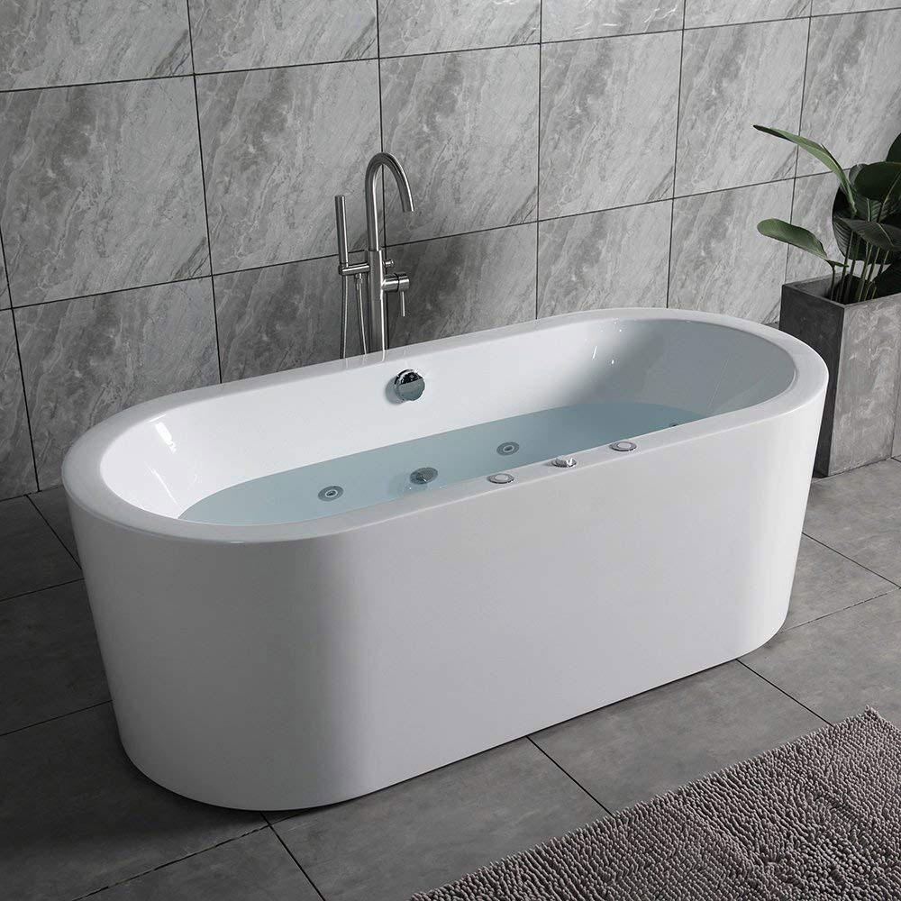 Andria 67 in. Acrylic Freestanding Flat Bottom Whirlpool and Air Bathtub with Drain and Overflow Included in White - Super Arbor