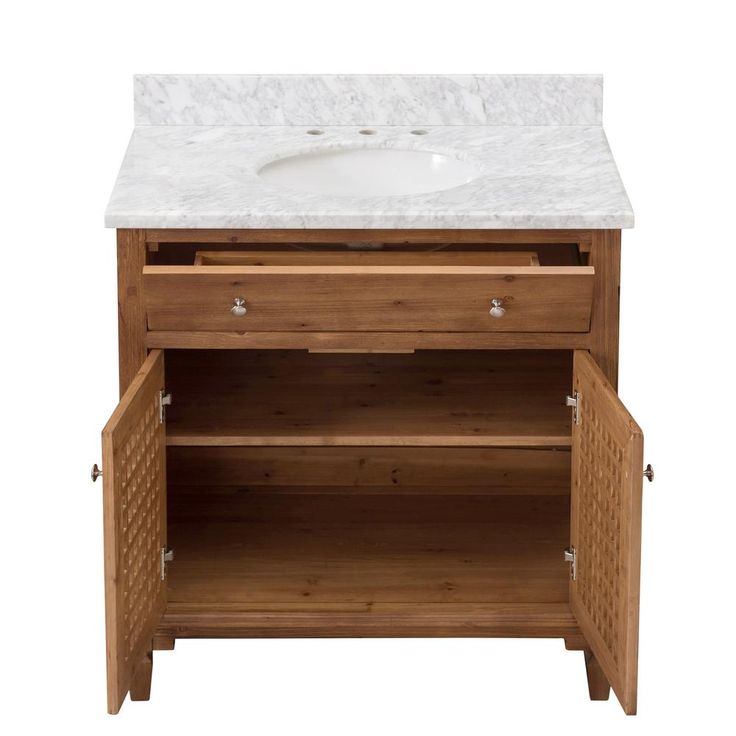 Aurelia Brown 36 in. W x 22.05 in. D x 35.75 in. H Coastal Style Bathroom Vanity with Marble Vanity Top and Single Basin