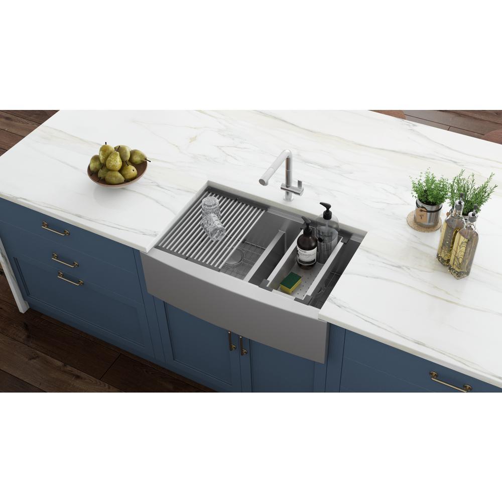 Apron-Front Stainless Steel 33 in. 16-Gauge Workstation Double Bowl 60-40 Farmhouse Kitchen Sink - Super Arbor