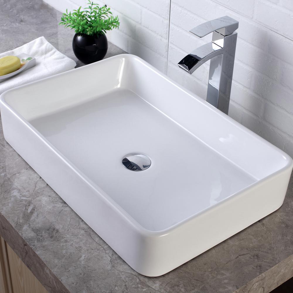 24 in. x 16 in. Bathroom Vessel Sink Modern Rectangle Bathroom Above in White Porcelain Ceramic Vanity Sink Art Basin - Super Arbor