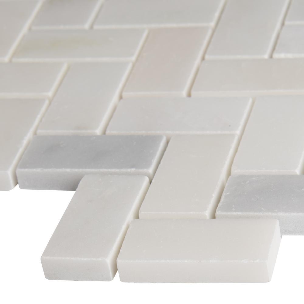 Greecian White Herringbone Pattern 12 in. x 12 in. x 10 mm Polished Marble Mesh-Mounted Mosaic Tile (10 sq. ft./case) - Super Arbor