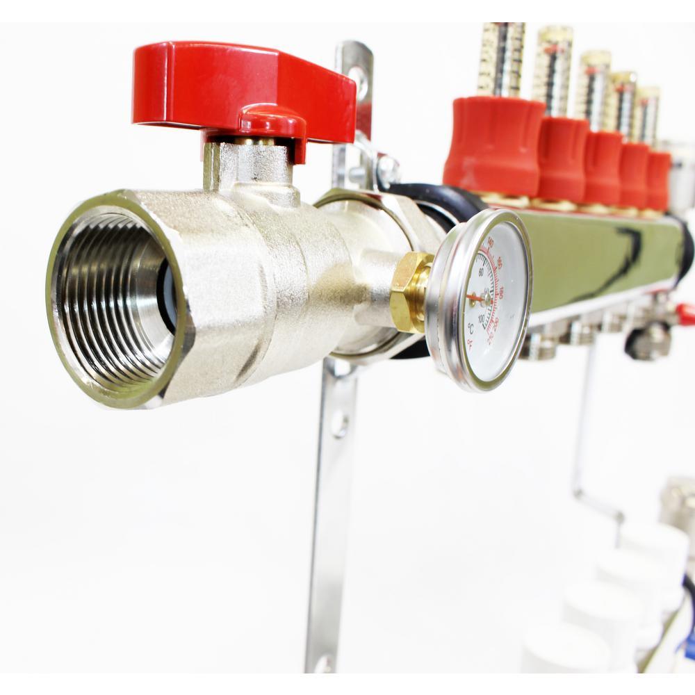 1 in. NPT Inlet x 1/2 in. Stainless Steel Compression Connection 6-Outlet Radiant Heating Manifold