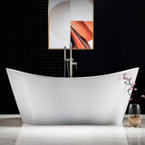 Oviedo 71 in. Acrylic Freestanding Double Slipper Flat Bottom Soaking Bathtub with Drain and Overflow Included in White - Super Arbor