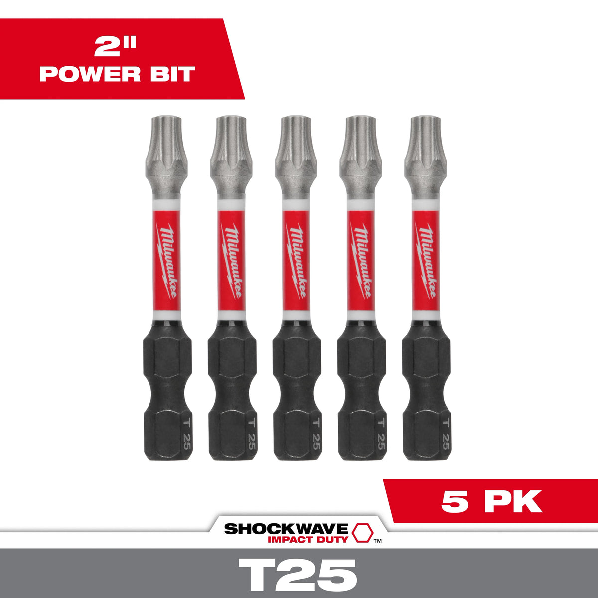 Milwaukee SHOCKWAVE 2 in. T25 Torx Impact Duty Power Driver Bits (5-Pack)