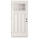 36 in. x 80 in. 6 Lite Left-Hand Outswing Primed White Steel Prehung Front Door with 4 in. Wall - Super Arbor
