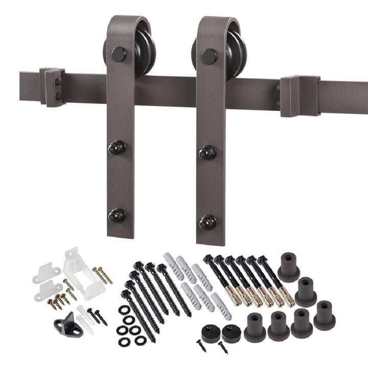 8 ft. Premium Bronze Interior Modern Country Rustic Wood Barn Door Closet Hardware Track Kit - Super Arbor