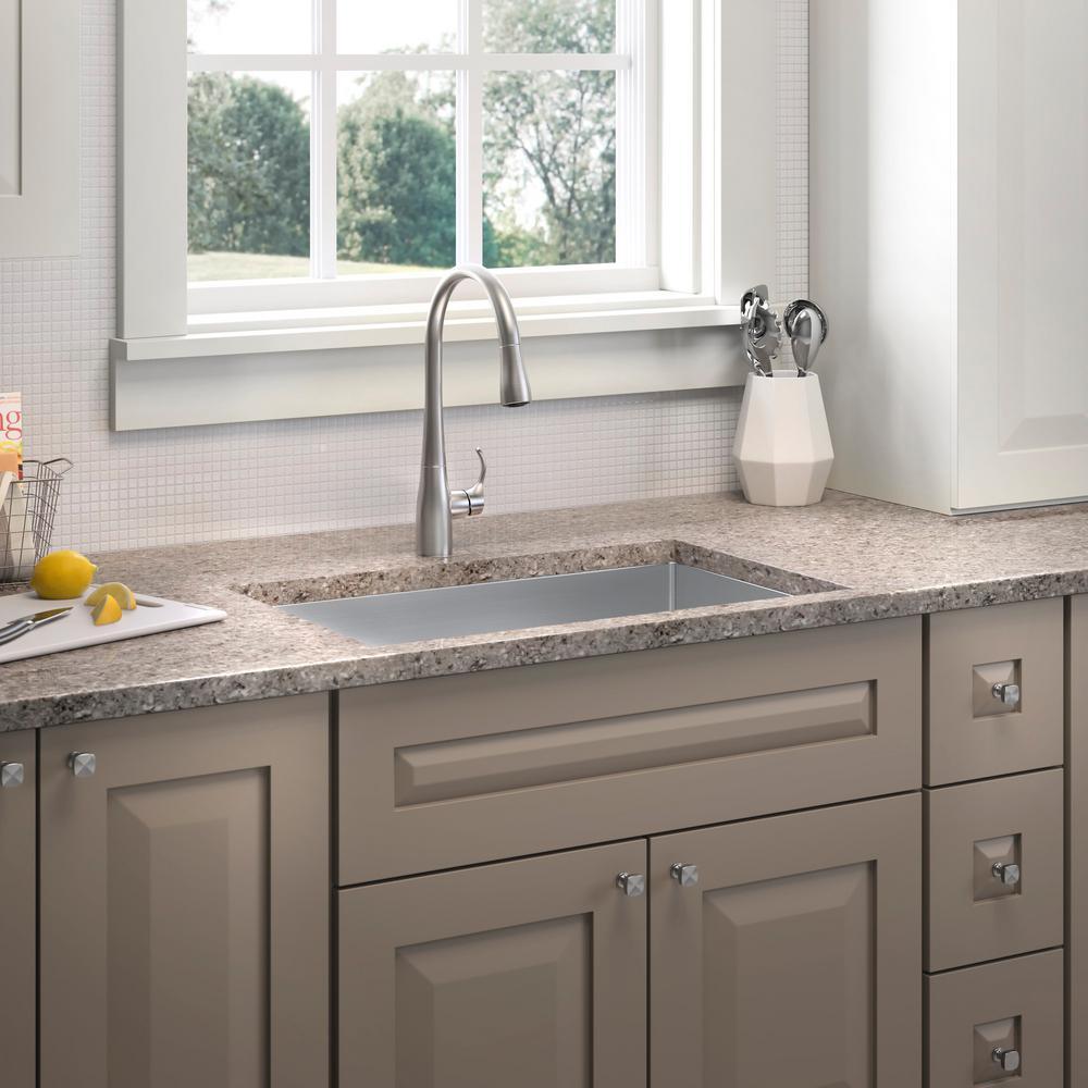 Simplice Single-Handle Pull-Down Sprayer Kitchen Faucet with DockNetik and Sweep Spray in Vibrant Stainless - Super Arbor