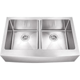 Farmhouse Apron Front Undermount 16-Gauge Stainless Steel 33 in. 50/50 Double Bowl Kitchen Sink with Grid Set and Drains