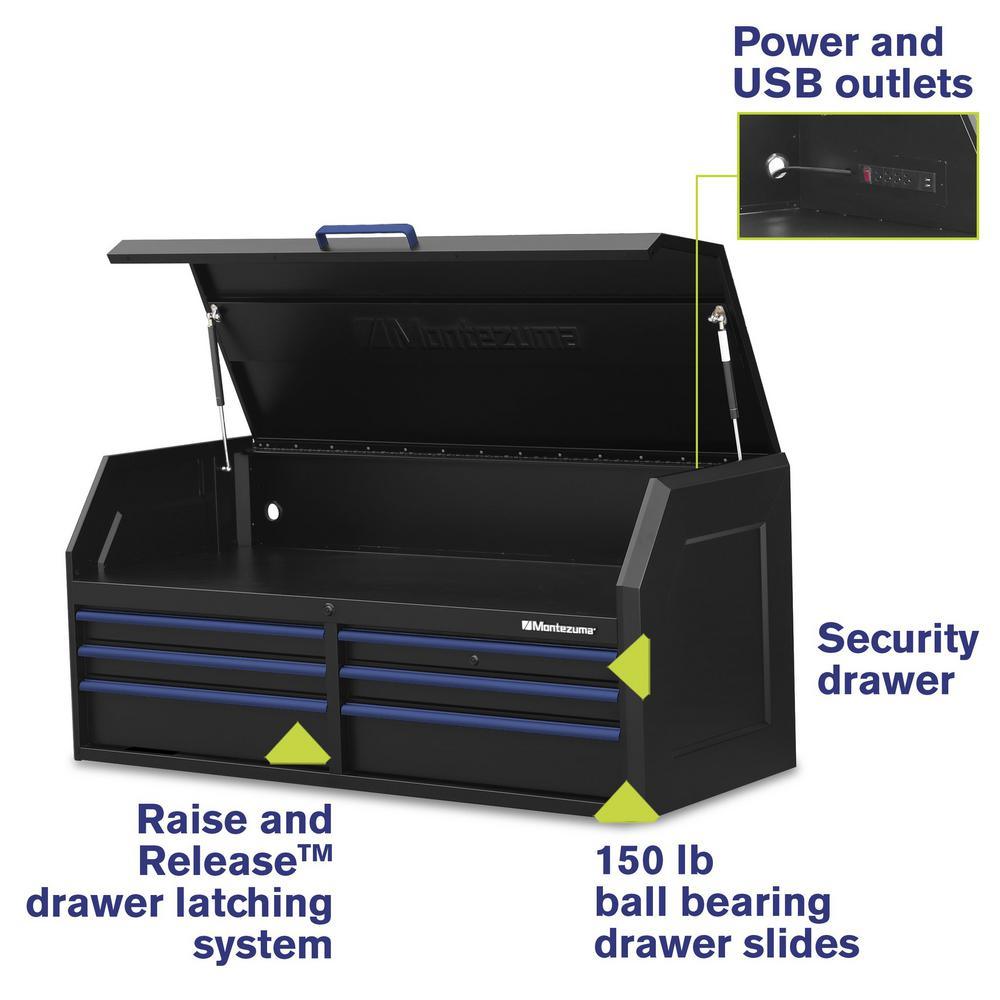 56 in. x 24 in. 6-Drawer Tool Top Chest in Black and Blue - Super Arbor