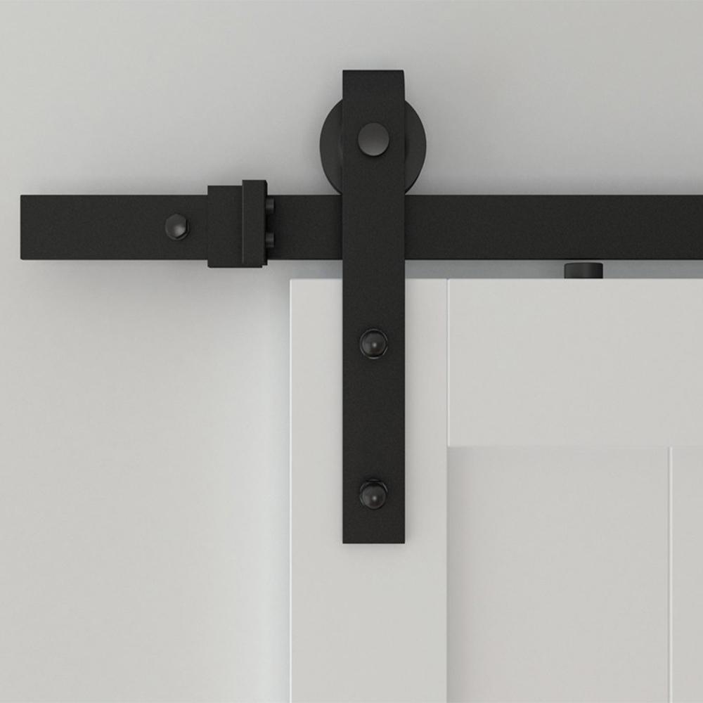Soft-Close 96 in. Black Hook Strap Rolling Door Hardware Kit for Wood Door - Super Arbor