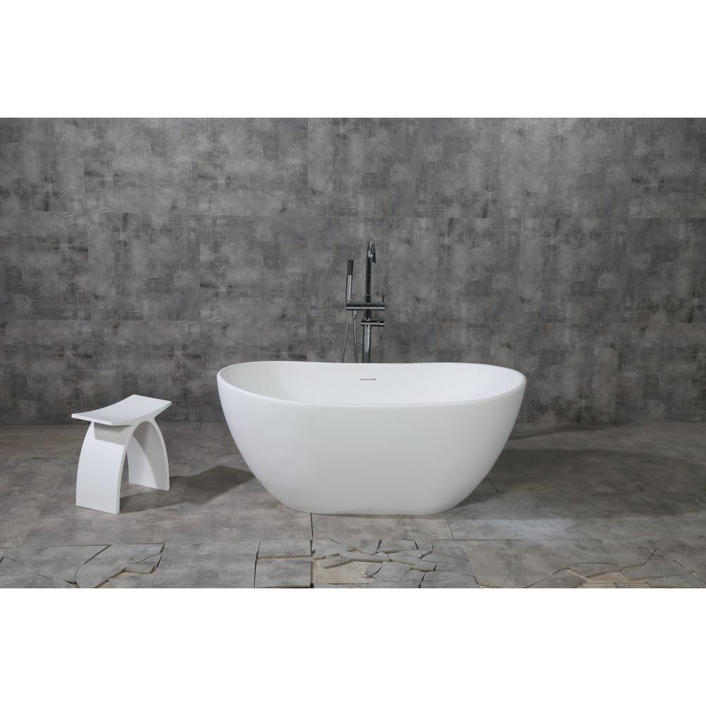 Collete 56.3 in. Solid Surface Flatbottom Freestanding Bathtub in White - Super Arbor