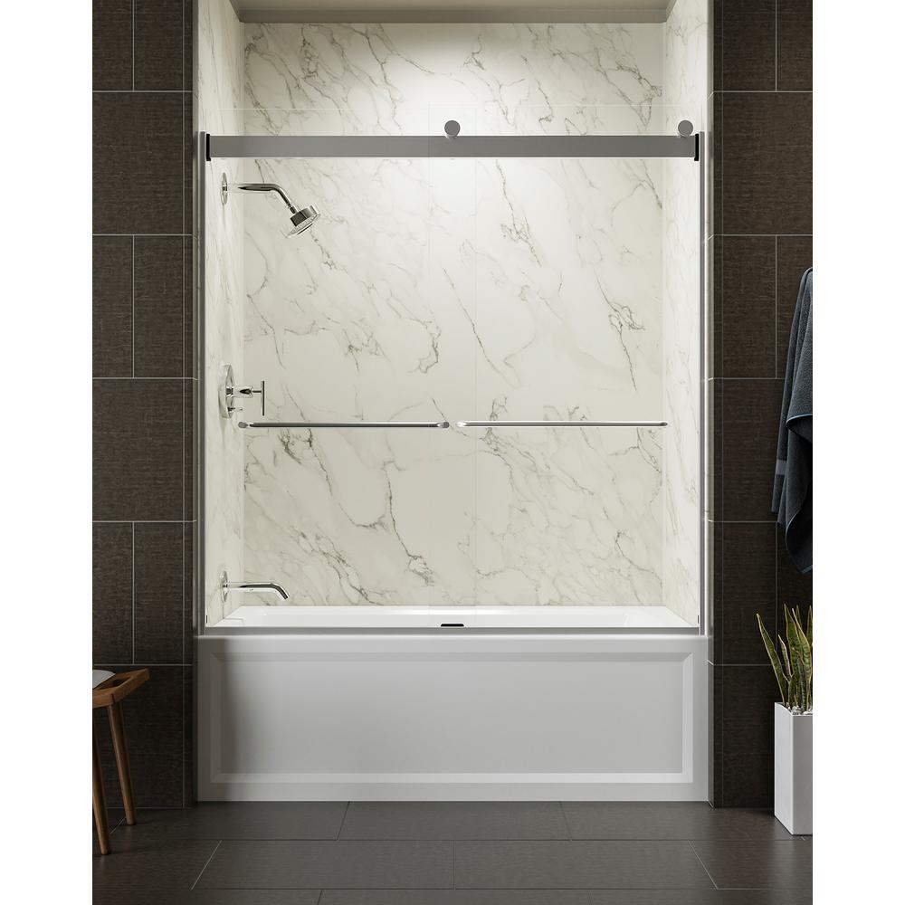 Levity 59 in. x 62 in. Semi-Frameless Sliding Tub Door in Matte Nickel with Handle - Super Arbor