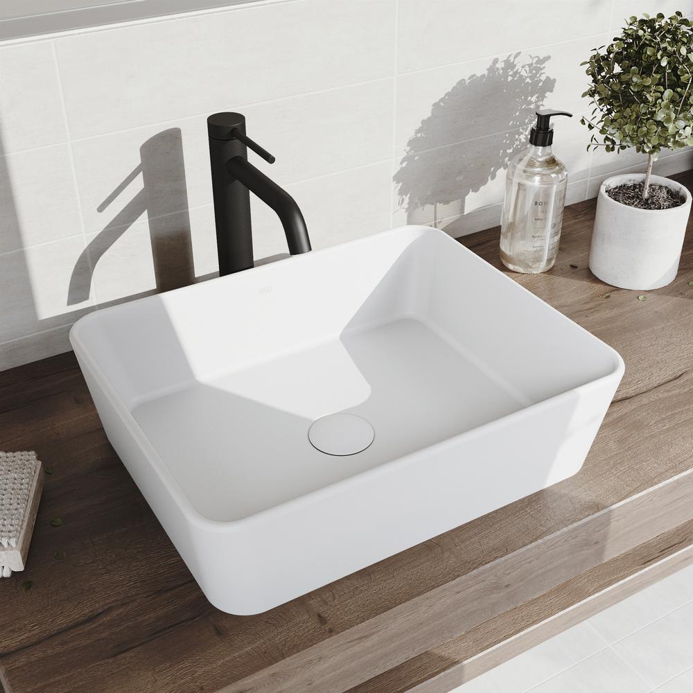 Marigold Vessel Sink in White with Faucet in Matte Black - Super Arbor