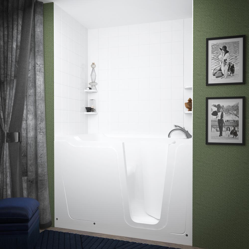 Rampart Nova Heated 5 ft. Walk-in Whirlpool Bathtub with 6 in. Tile Easy Up Adhesive Wall Surround in White - Super Arbor