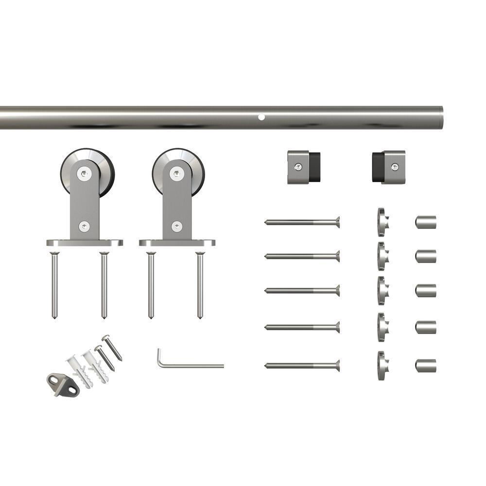 30 in. x 80 in. White Primed Composite Wood Barn Door Slab with Hardware Set - Super Arbor