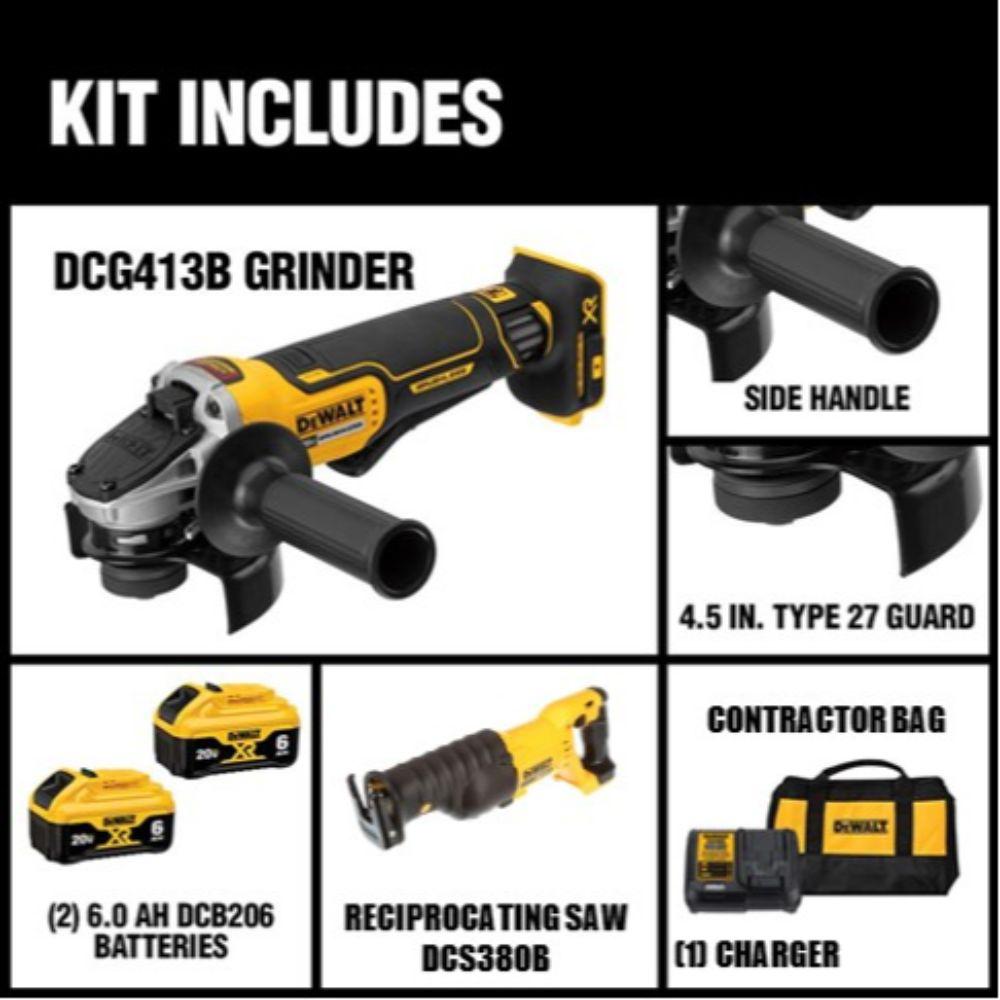 20-Volt MAX Cordless 4-1/2 in. Brushless Paddle Switch Small Angle Grinder Kit w/ Bonus Reciprocating Saw (Tool-Only) - Super Arbor