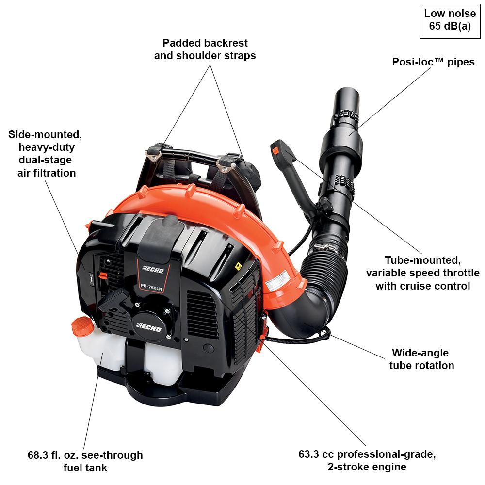 ECHO 214 MPH 535 CFM 63.3 cc Gas 2-Stroke Cycle Backpack Leaf Blower with Tube Throttle - Super Arbor