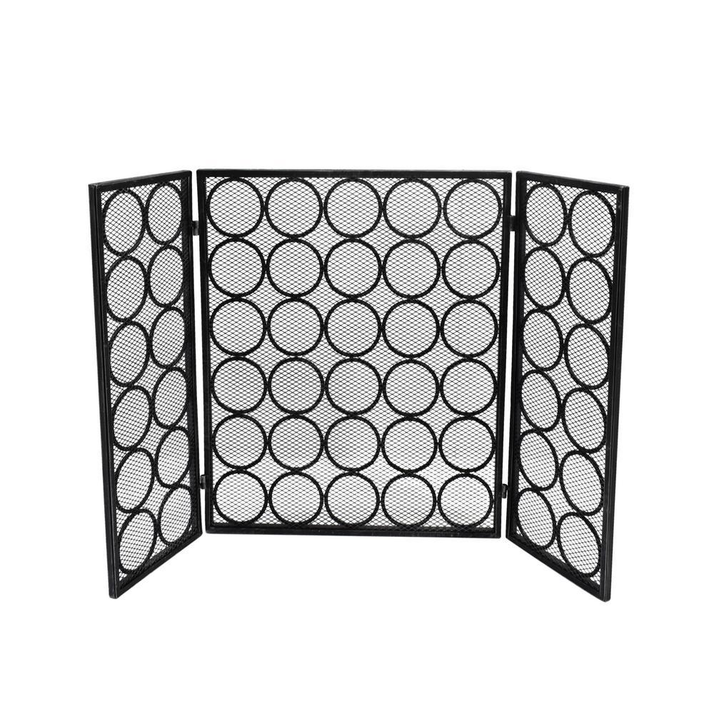 Hartly Modern Black and Silver Three Panel Iron Fire Screen - Super Arbor