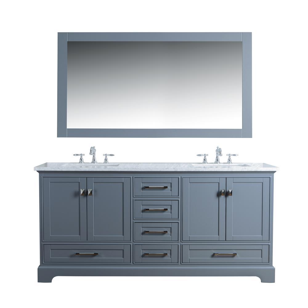 Newport 60 in. W x 22 in. D Vanity in White with Marble Vanity Top in Carrara White and Mirror - Super Arbor