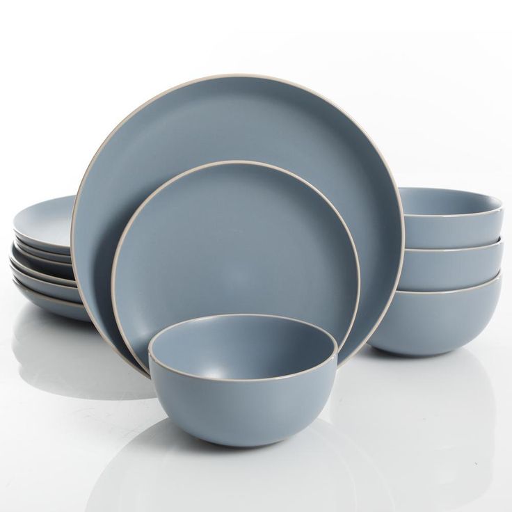 Rockaway 12-Piece Modern Blue Matte Finish Ceramic Dinnerware Set (Service for 4)