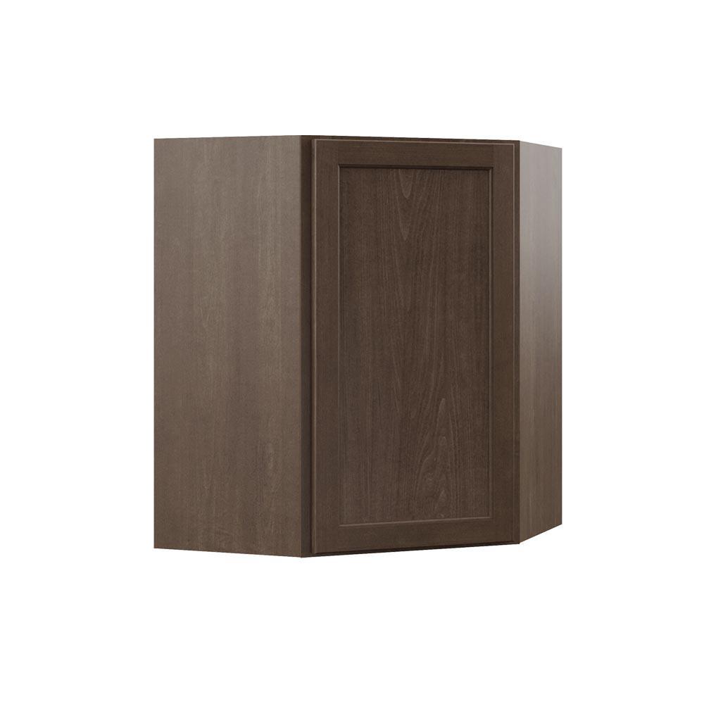 Shaker Assembled 24x30x12 in. Diagonal Corner Wall Kitchen Cabinet in Satin White