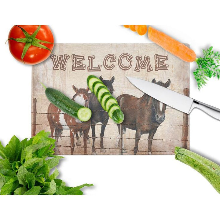 Welcome Mat with Horses Tempered Glass Large Cutting Board