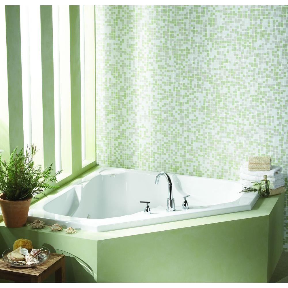 Preakness 60 in. Acrylic Center Drain Corner Drop-In Soaking Bathtub in Biscuit - Super Arbor