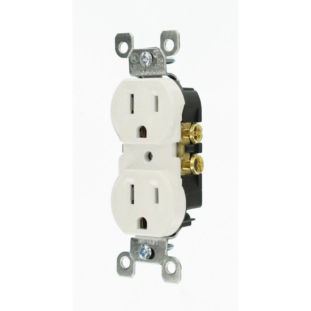 15 Amp Residential Grade Grounding Duplex Outlet, White (10-Pack) - Super Arbor
