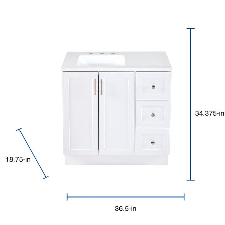 Style Selections 36.5-in White Single Sink Bathroom Vanity with White Cultured Marble Top (Mirror Included)